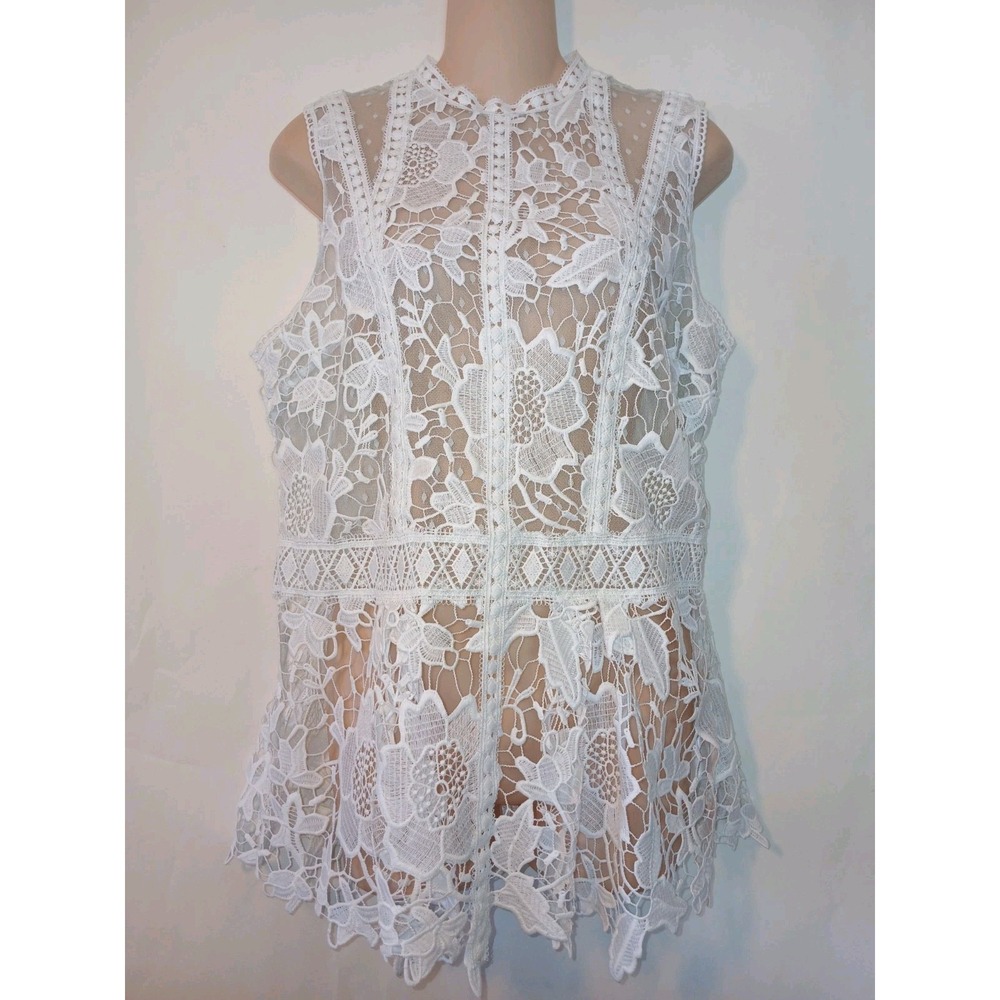 Express White Lace Sleeveless Blouse Whimsy Fairy Side Zip Closure Large D123 - Picture 10 of 12
